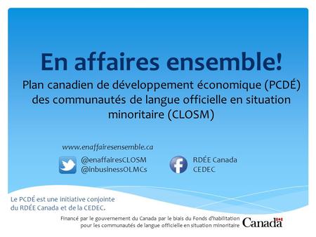 En affaires ensemble! Plan canadien de développement économique (PCDÉ)