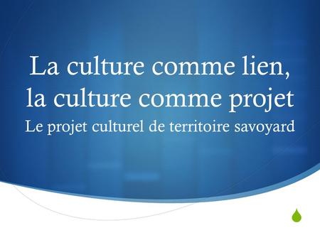 La culture comme lien, la culture comme projet Le projet culturel de territoire savoyard.