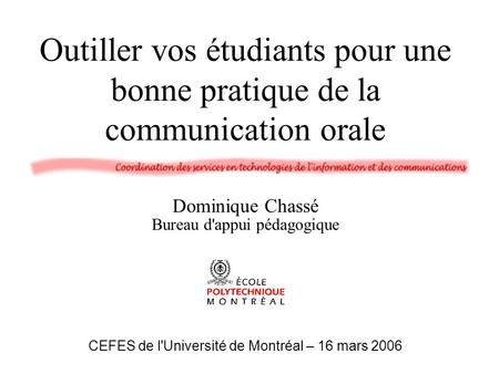 Dominique Chassé Bureau d'appui pédagogique