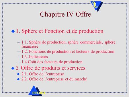 Chapitre IV Offre 1. Sphère et Fonction et de production