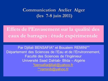 Communication Atelier Alger