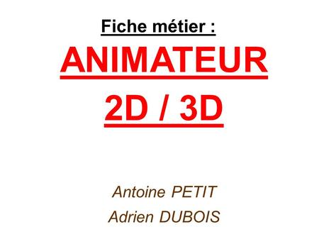 ANIMATEUR 2D / 3D Antoine PETIT Adrien DUBOIS