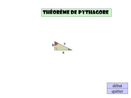 Théorème de Pythagore début quitter. début quitter Théorème de Pythagore.
