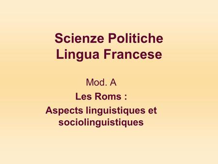 Scienze Politiche Lingua Francese