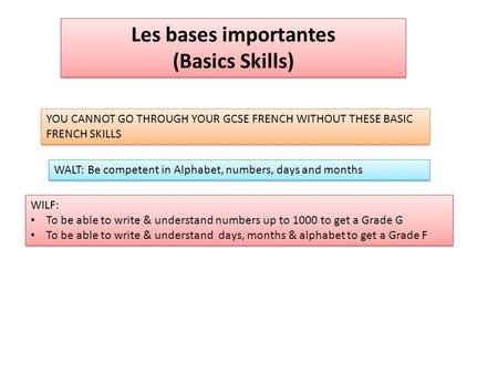 Les bases importantes (Basics Skills)