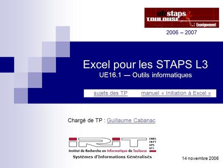 Excel pour les STAPS L3 UE16.1 ― Outils informatiques