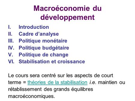 Macroéconomie du développement