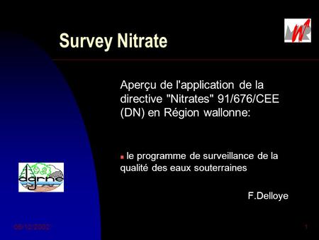 Survey Nitrate Aperçu de l'application de la directive Nitrates 91/676/CEE (DN) en Région wallonne: le programme de surveillance de la qualité des eaux.