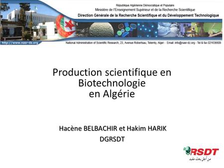 Production scientifique en Biotechnologie en Algérie