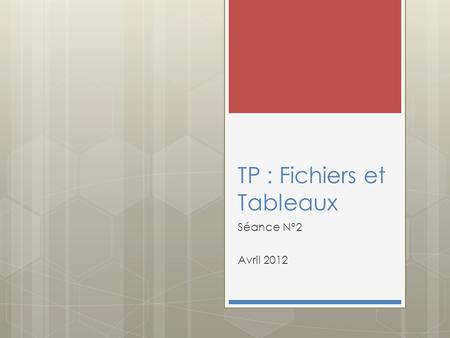 TP : Fichiers et Tableaux Séance N°2 Avril 2012. Application de Gestion de stock Partie 1 : les fichiers 1 Création dun fichier de 20 articles.