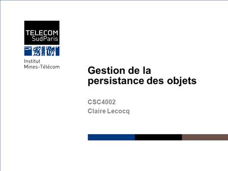 Institut Mines-Télécom Gestion de la persistance des objets CSC4002 Claire Lecocq Janvier 2014.