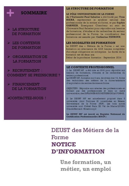 DEUST des Métiers de la Forme notice d’information