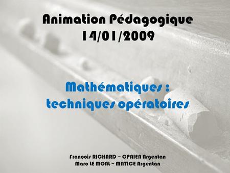Animation Pédagogique 14/01/2009