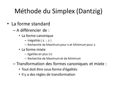 Méthode du Simplex (Dantzig)