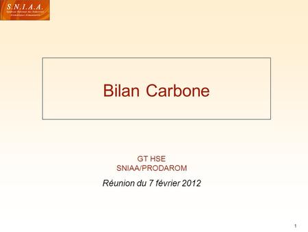 Bilan Carbone GT HSE SNIAA/PRODAROM Réunion du 7 février 2012.