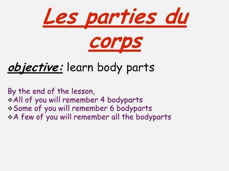 Les parties du corps objective: learn body parts