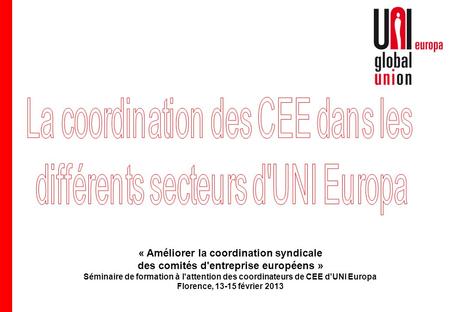 « Améliorer la coordination syndicale des comités d'entreprise européens » Séminaire de formation à l'attention des coordinateurs de CEE d'UNI Europa Florence,