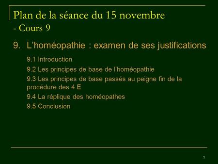 Plan de la séance du 15 novembre - Cours 9