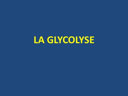 LA GLYCOLYSE.