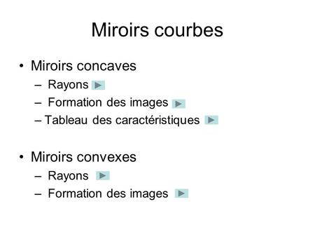 Miroirs courbes Miroirs concaves Miroirs convexes Rayons