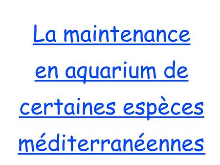 La maintenance en aquarium de certaines espèces méditerranéennes