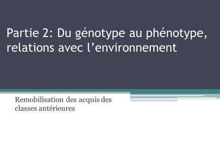 Partie 2: Du génotype au phénotype, relations avec l’environnement