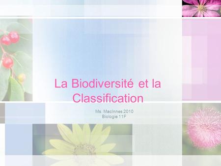 La Biodiversité et la Classification
