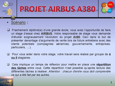 PROJET AIRBUS A380 Scénario :