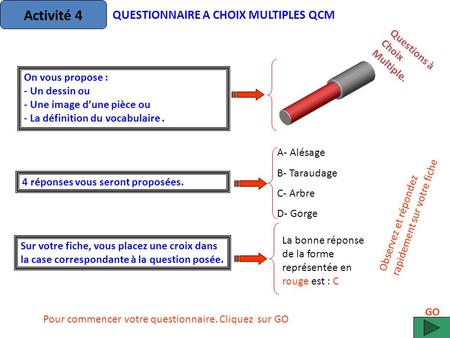 Activité 4 QUESTIONNAIRE A CHOIX MULTIPLES QCM Questions à Choix