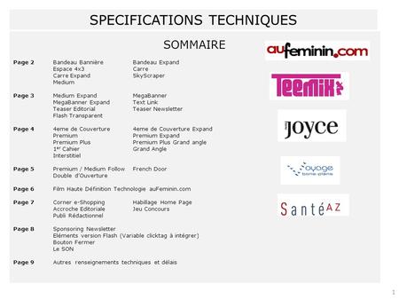 SPECIFICATIONS TECHNIQUES