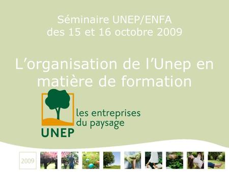 Séminaire UNEP/ENFA des 15 et 16 octobre 2009 Lorganisation de lUnep en matière de formation.