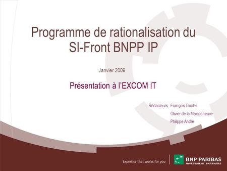 Programme de rationalisation du SI-Front BNPP IP
