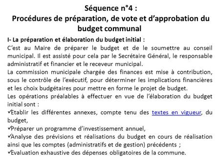 I- La préparation et élaboration du budget initial :