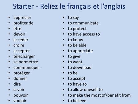 Starter - Reliez le français et l’anglais