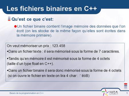 Les fichiers binaires en C++