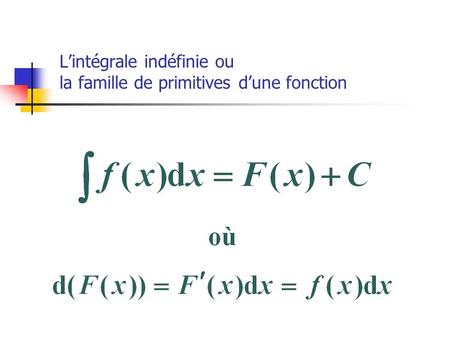 L’intégrale indéfinie ou la famille de primitives d’une fonction