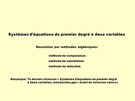 Systèmes d’équations du premier degré à deux variables