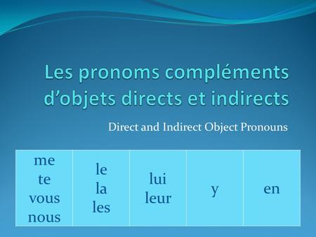 Les pronoms compléments d’objets directs et indirects