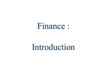 Finance : Introduction