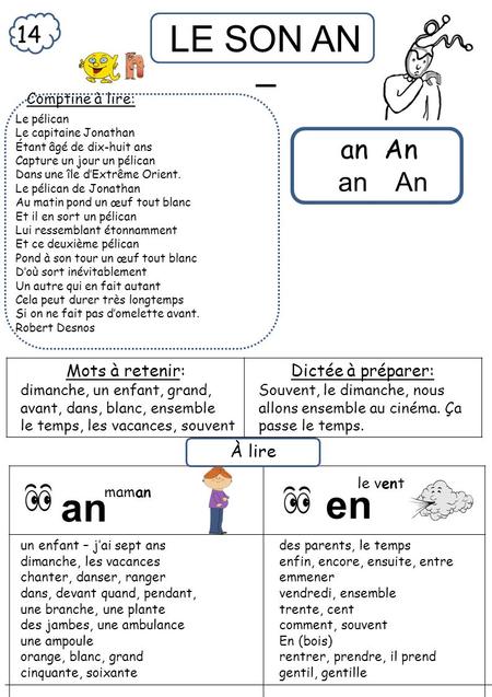 en an an An 14 an An À lire Mots à retenir: Dictée à préparer: