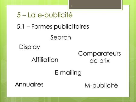 5 – La e-publicité 5.1 – Formes publicitaires Search Display