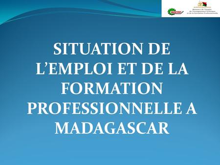 SITUATION DE L’EMPLOI ET DE LA FORMATION PROFESSIONNELLE A MADAGASCAR