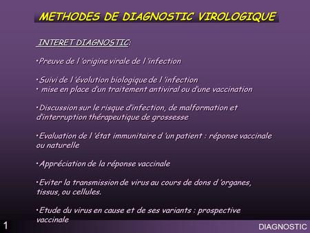 METHODES DE DIAGNOSTIC VIROLOGIQUE