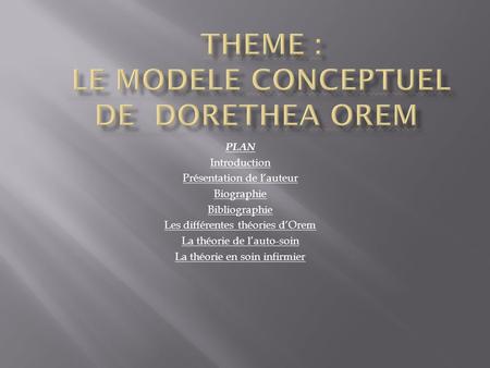 THEME : LE MODELE CONCEPTUEL de DORETHEA OREM