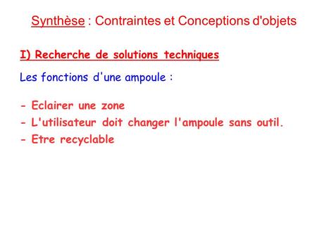 Synthèse : Contraintes et Conceptions d'objets