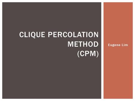 Clique Percolation Method (CPM)