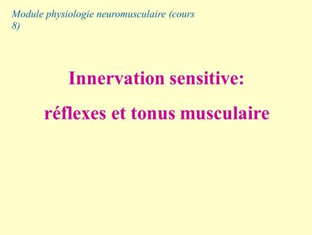 Innervation sensitive: réflexes et tonus musculaire