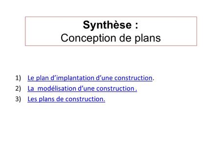 1)Le plan d’implantation d’une construction.Le plan d’implantation d’une construction 2)La modélisation d’une construction.La modélisation d’une construction.