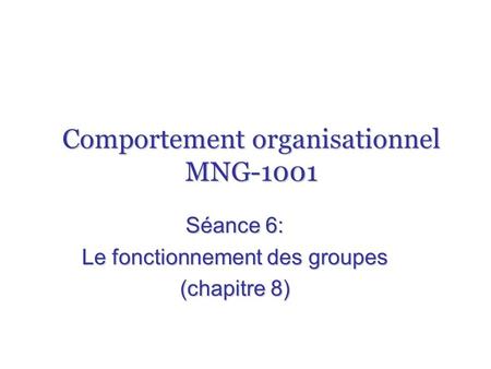 Comportement organisationnel MNG-1001 Séance 6: Le fonctionnement des groupes (chapitre 8)