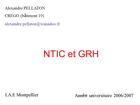 NTIC et GRH I.A.E Montpellier Année universitaire 2006/2007